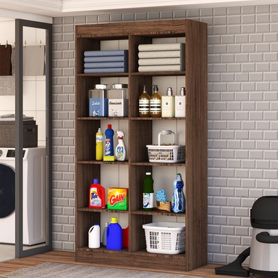 Armário Multiuso Dueto 4 Portas 8 Prateleiras Castanho/Off White - Panorama Móveis