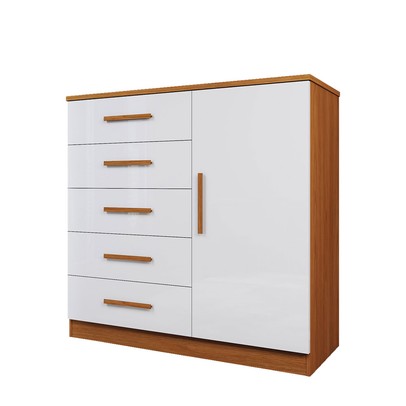 Cômoda Divini 1 Porta 5 Gavetas Cinamomo/Branco - Panorama Móveis