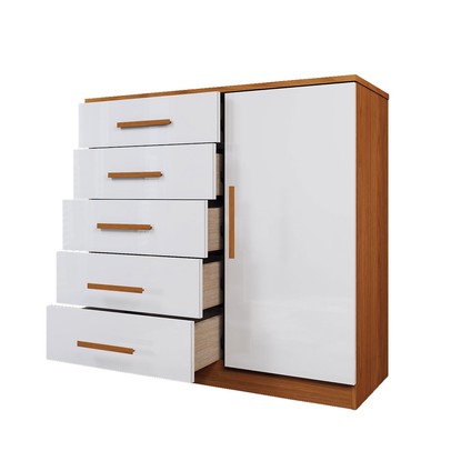 Cômoda Divini 1 Porta 5 Gavetas Cinamomo/Branco - Panorama Móveis