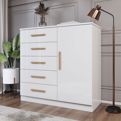 Cômoda Divini 1 Porta 5 Gavetas Branco - Panorama Móveis