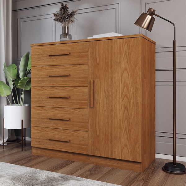 Cômoda Divini 1 Porta 5 Gavetas Cinamomo - Panorama Móveis