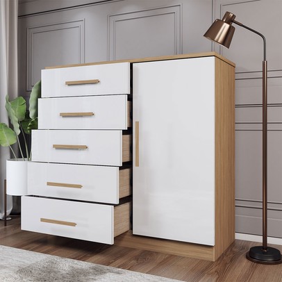 Cômoda Divini 1 Porta 5 Gavetas Demolição/Branco - Panorama Móveis