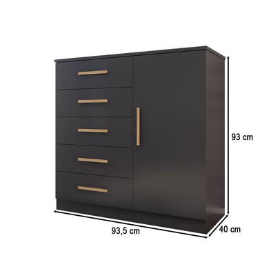 Cômoda Divini 1 Porta 5 Gavetas Black - Panorama Móveis