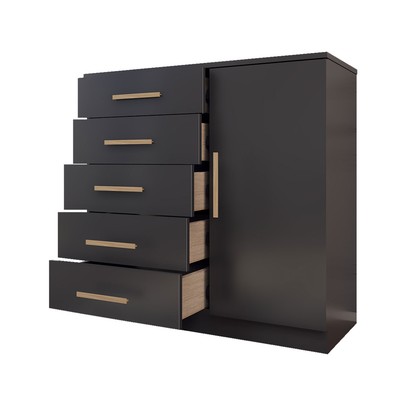 Cômoda Divini 1 Porta 5 Gavetas Black - Panorama Móveis