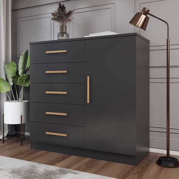 Cômoda Divini 1 Porta 5 Gavetas Black - Panorama Móveis