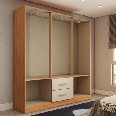 Guarda-Roupa Solteiro Bali 6 Portas 2 Gavetas com Espelho Cinamomo/Off White - Panorama Móveis