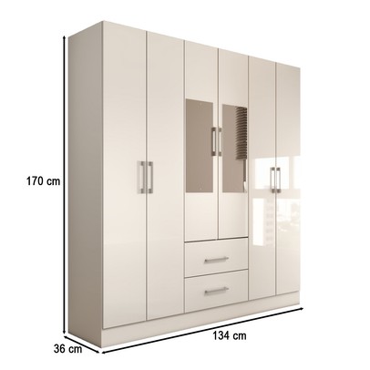 Guarda-Roupa Solteiro Bali 6 Portas 2 Gavetas com Espelho Branco - Panorama Móveis