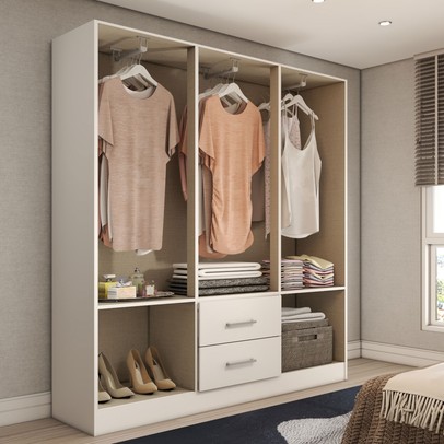 Guarda-Roupa Solteiro Bali 6 Portas 2 Gavetas com Espelho Branco - Panorama Móveis