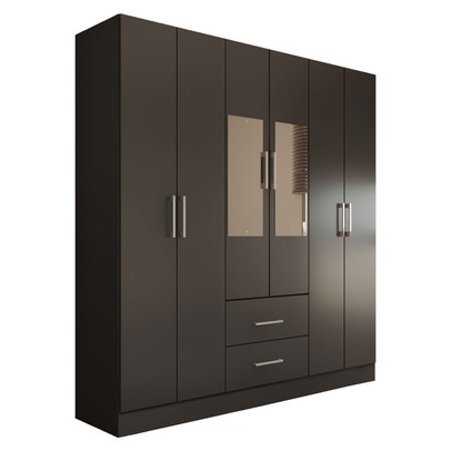 Guarda-Roupa Solteiro Bali 6 Portas 2 Gavetas com Espelho Preto - Panorama Móveis