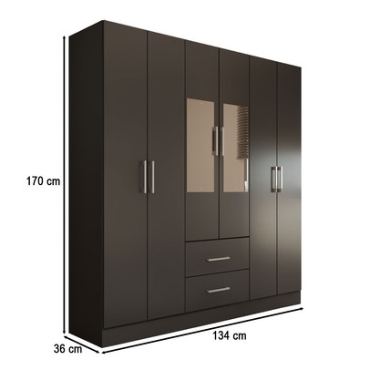 Guarda-Roupa Solteiro Bali 6 Portas 2 Gavetas com Espelho Preto - Panorama Móveis