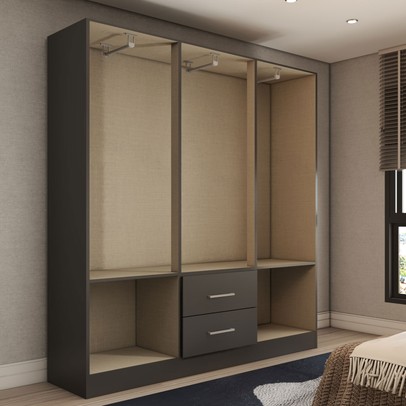 Guarda-Roupa Solteiro Bali 6 Portas 2 Gavetas com Espelho Preto - Panorama Móveis