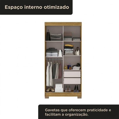 Guarda-Roupa Solteiro Antares 2 Portas 2 Gavetas com Espelho Marrocos/Off White - Mx Móveis