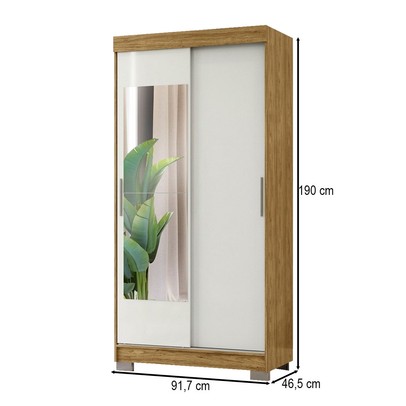 Guarda-Roupa Solteiro Antares 2 Portas 2 Gavetas com Espelho Marrocos/Off White - Mx Móveis