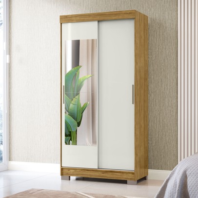 Guarda-Roupa Solteiro Antares 2 Portas 2 Gavetas com Espelho Marrocos/Off White - Mx Móveis