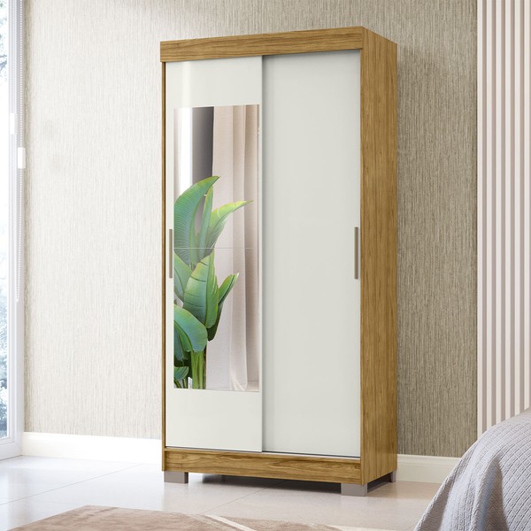 Guarda-Roupa Solteiro Antares 2 Portas 2 Gavetas com Espelho Marrocos/Off White - Mx Móveis