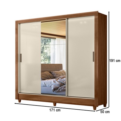 Guarda-Roupa Casal Office 3 Portas 2 Gavetas com Espelho Jequitiba/Off White - Pnr Móveis