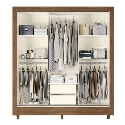 Guarda-Roupa Casal Office 3 Portas 2 Gavetas com Espelho Jequitiba/Off White - Pnr Móveis