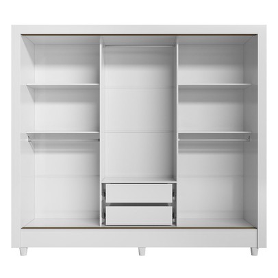 Guarda-Roupa Casal Office 3 Portas 2 Gavetas com Espelho Branco - Pnr Móveis