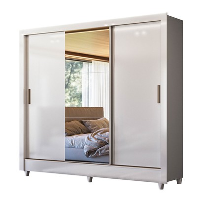 Guarda-Roupa Casal Office 3 Portas 2 Gavetas com Espelho Branco - Pnr Móveis