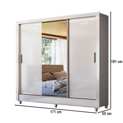 Guarda-Roupa Casal Office 3 Portas 2 Gavetas com Espelho Branco - Pnr Móveis