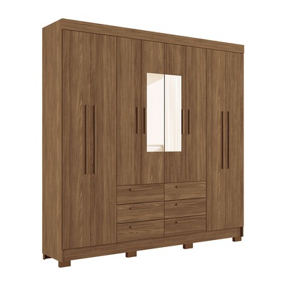 Guarda-Roupa Casal Santana 8 Portas 6 Gavetas com Espelho Jatoba - Pnr Móveis