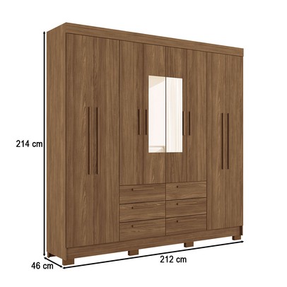 Guarda-Roupa Casal Santana 8 Portas 6 Gavetas com Espelho Jatoba - Pnr Móveis