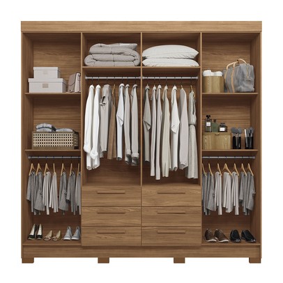 Guarda-Roupa Casal Santana 8 Portas 6 Gavetas com Espelho Jatoba - Pnr Móveis