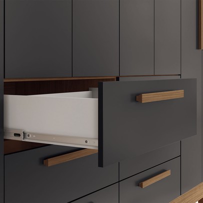 Guarda-Roupa Casal Santana 8 Portas 6 Gavetas com Espelho Jatoba/Grafite - Pnr Móveis