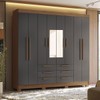 Guarda-Roupa Casal Santana 8 Portas 6 Gavetas com Espelho Jatoba/Grafite - Pnr Móveis