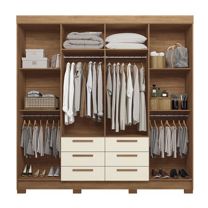 Guarda-Roupa Casal Santana 8 Portas 6 Gavetas com Espelho Jatoba/Areia - Pnr Móveis