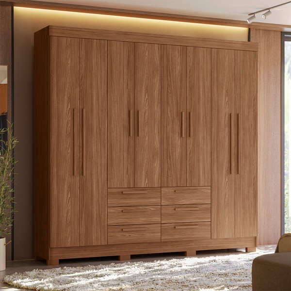 Guarda-Roupa Casal Santana 8 Portas 6 Gavetas Jatoba - Pnr Móveis