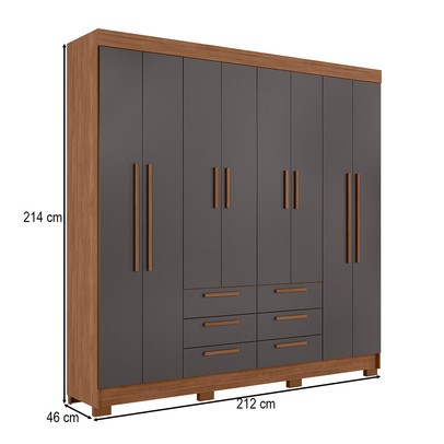 Guarda-Roupa Casal Santana 8 Portas 6 Gavetas Jatoba/Grafite - Pnr Móveis