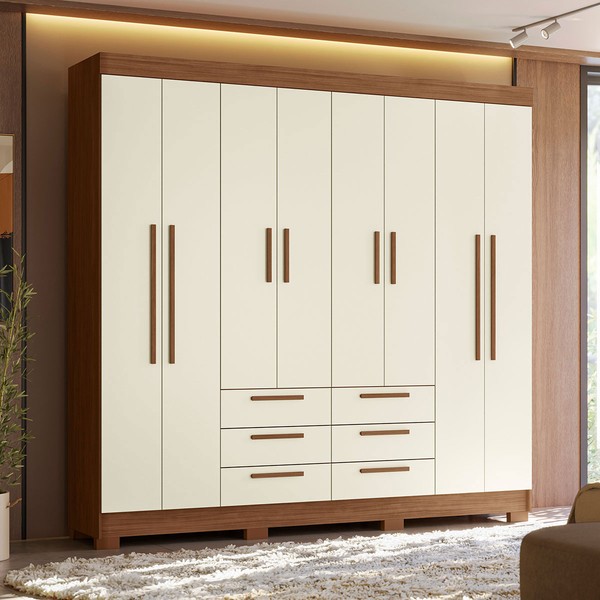 Guarda-Roupa Casal Santana 8 Portas 6 Gavetas Jatoba/Areia - Pnr Móveis
