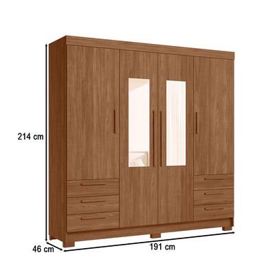 Guarda-Roupa Casal Tibagi 4 Portas 6 Gavetas com Espelho Jatoba - Pnr Móveis