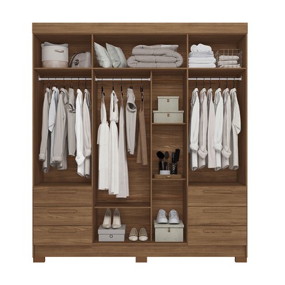 Guarda-Roupa Casal Tibagi 4 Portas 6 Gavetas com Espelho Jatoba - Pnr Móveis