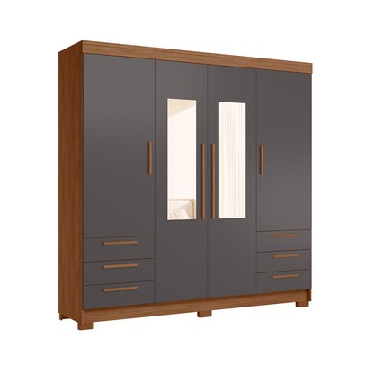 Guarda-Roupa Casal Tibagi 4 Portas 6 Gavetas com Espelho Jatoba/Grafite - Pnr Móveis