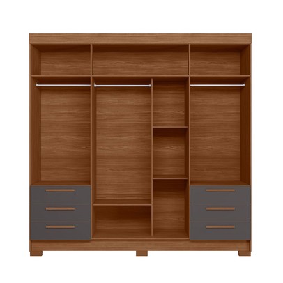 Guarda-Roupa Casal Tibagi 4 Portas 6 Gavetas com Espelho Jatoba/Grafite - Pnr Móveis