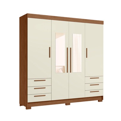 Guarda-Roupa Casal Tibagi 4 Portas 6 Gavetas com Espelho Jatoba/Areia - Pnr Móveis