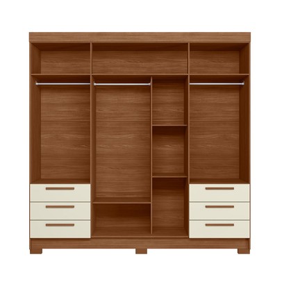 Guarda-Roupa Casal Tibagi 4 Portas 6 Gavetas com Espelho Jatoba/Areia - Pnr Móveis