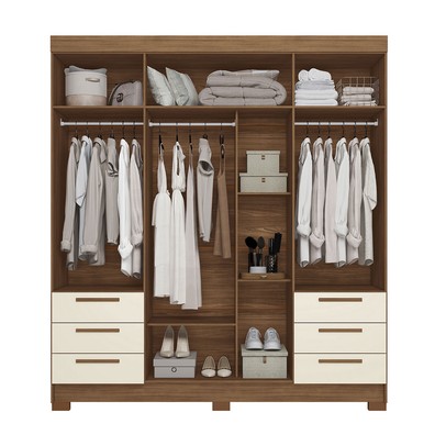 Guarda-Roupa Casal Tibagi 4 Portas 6 Gavetas com Espelho Jatoba/Areia - Pnr Móveis