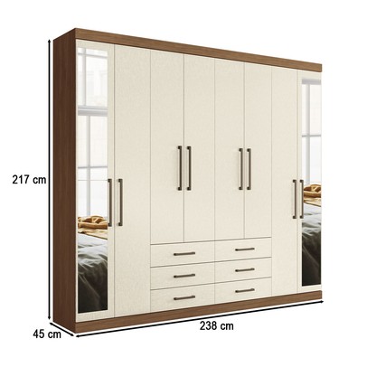 Guarda-Roupa Casal Belize 8 Portas 6 Gavetas com Espelho Jatoba/Areia - Pnr Móveis