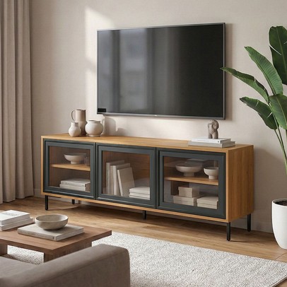 Rack para TV Até 55 Polegadas Refresh 3 Portas com Vidro Mel/Preto - Brv