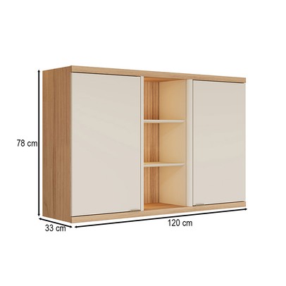 Armário Aéreo Cozinha 120 Cm Bless 2 Portas 100% Mdf Jequitiba/Off White Fosco - Linea Brasil