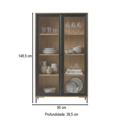 Cristaleira Refresh 2 Portas 3 Prateleiras com Vidro Mel/Preto - Brv