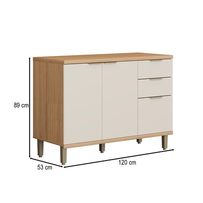Balcão de Cozinha 120 Cm Bless 2 Portas 3 Gavetas 100% Mdf Jequitiba/Off White Fosco - Linea Brasil