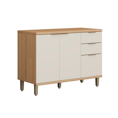 Balcão de Cozinha 120 Cm Bless 2 Portas 3 Gavetas 100% Mdf Jequitiba/Off White Fosco - Linea Brasil