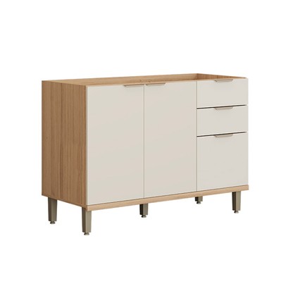 Balcão de Cozinha para Pia 120 Cm Bless 2 Portas 3 Gavetas 100% Mdf Jequitiba/Off White - Linea Brasil