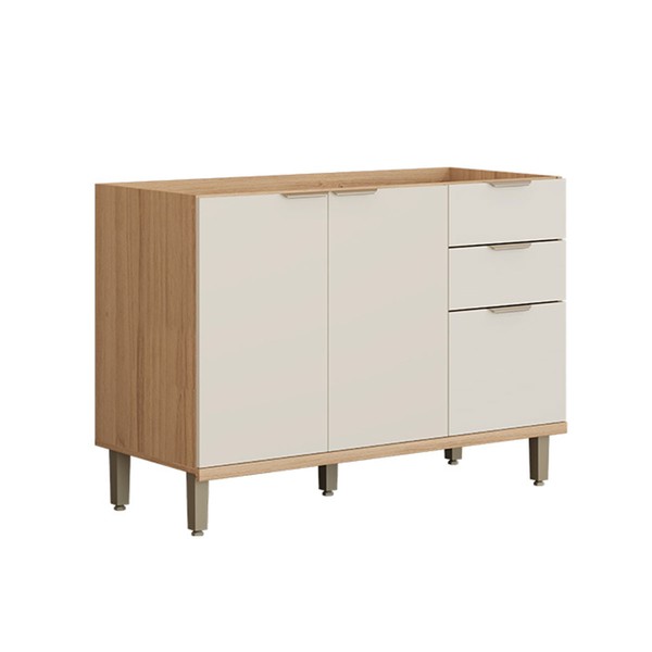 Balcão de Cozinha para Pia 120 Cm Bless 2 Portas 3 Gavetas 100% Mdf Jequitiba/Off White - Linea Brasil