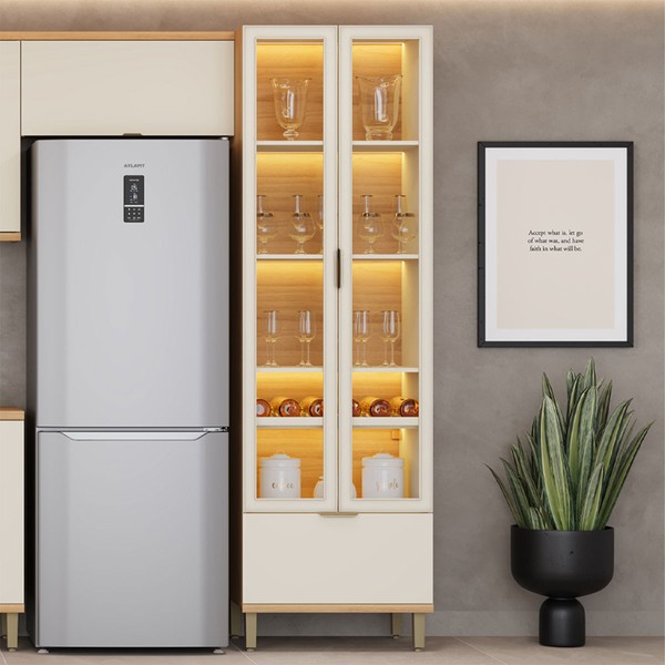 Cristaleira Bless 2 Portas 1 Gaveta 100% Mdf Jequitiba/Off White Fosco - Linea Brasil