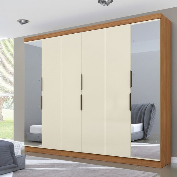 Guarda-Roupa Casal 12k 6 Portas 4 Gavetas com Espelho Cinamomo/Off White - Maxel